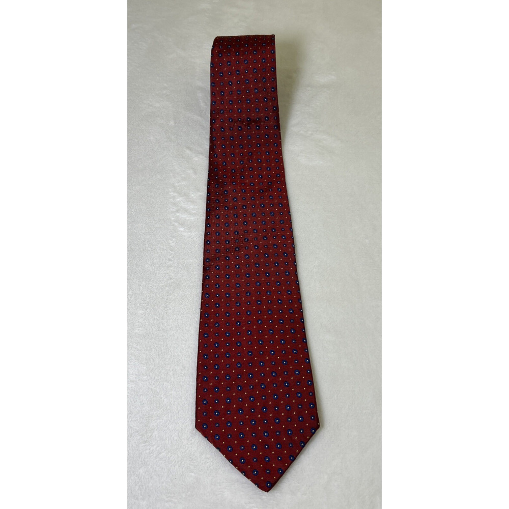 Lauren Ralph Lauren Men's Red Geometric Silk Neck Tie Blue/Ylw Dots Circles USA